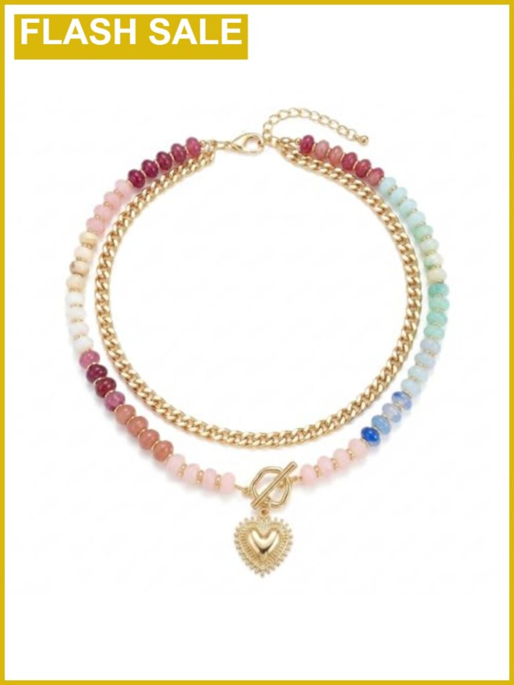 Gold Layered Beaded Pendant Necklace Resin Acrylic Chain Choker